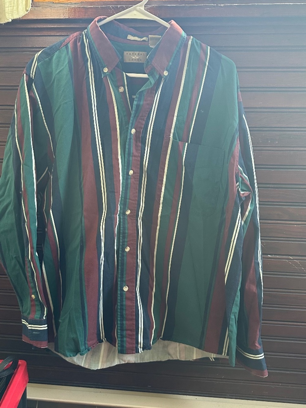 Casual Button-Down Stripe Shirt in Forest Green & Burgundy